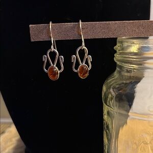 Elegant Sterling Silver and Amber Earrings